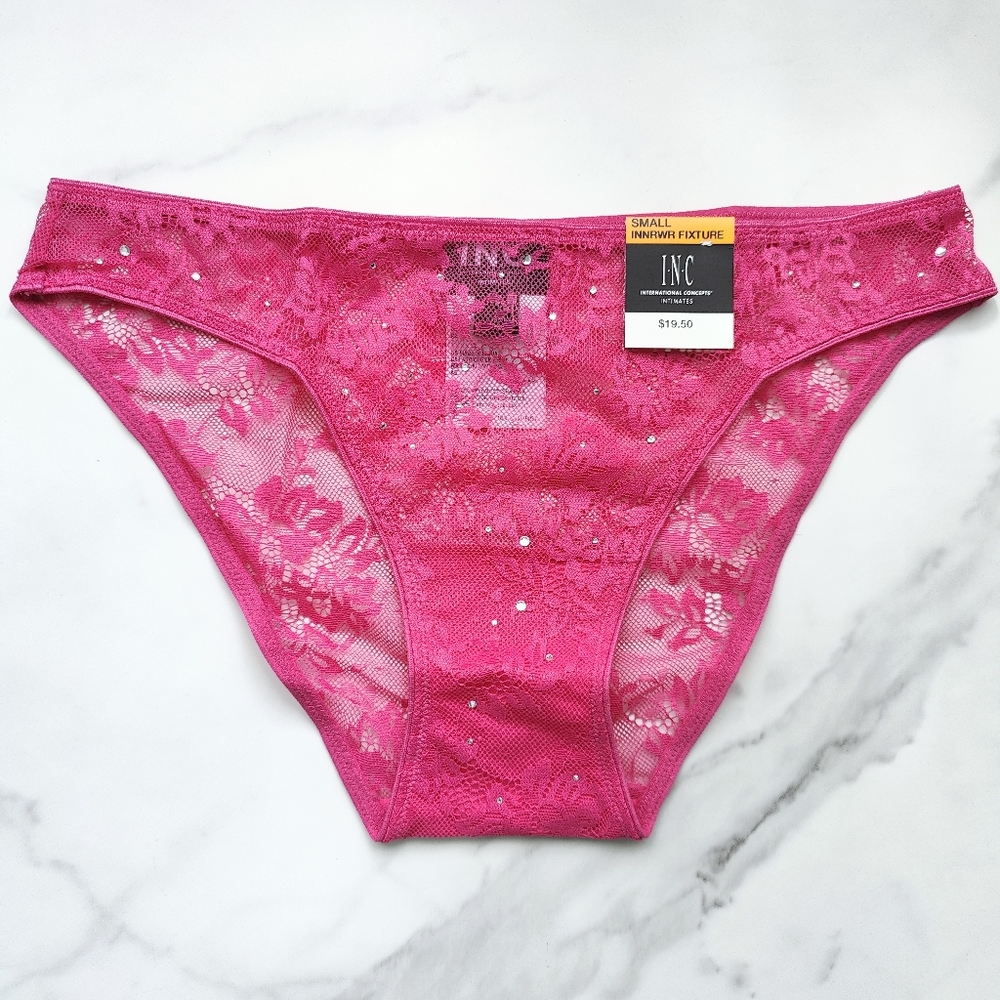 NWT INC INTERNATIONAL CONCEPTS EMBELLISHED LACE BIKINI PANTY IN DIVINE BERRY MED